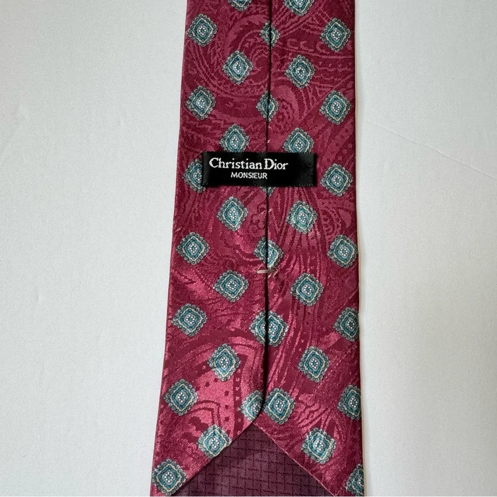 Vintage Christian Dior Monsieur Red Paisley Medallion Tipped Necktie 58” READ